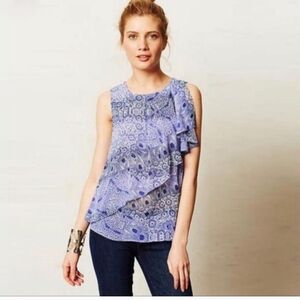 Anthropologie HD in Paris Sun Garden Tank Blue Paisley Size 6